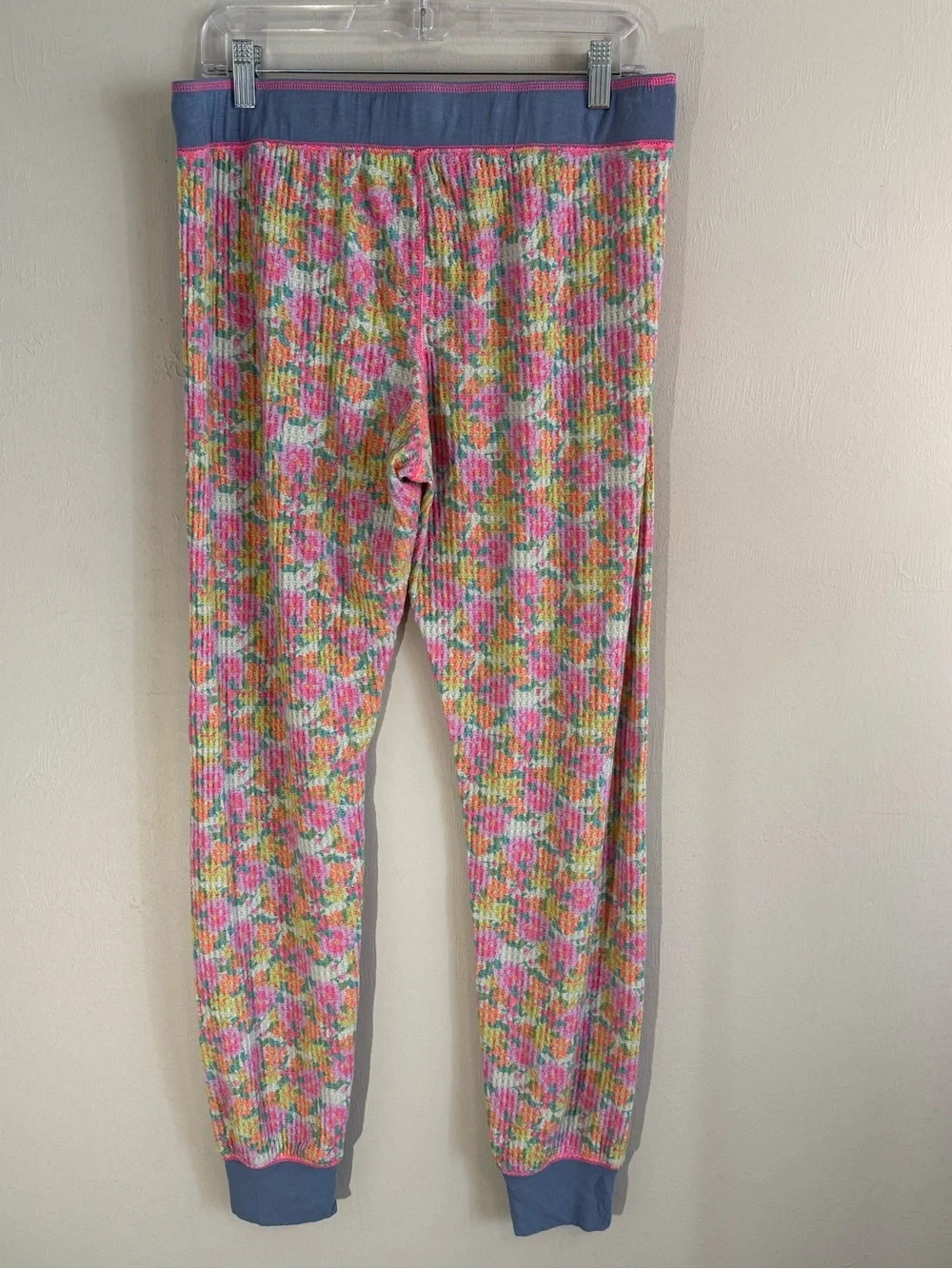 NATURAL LIFE Women’s Pink Multi Floral Waffle Knit Pull On Pajama Lounge Pants L